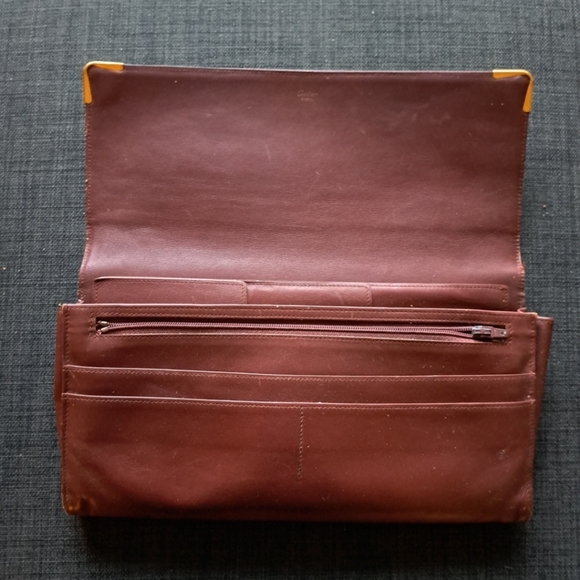 Must de Cartier Vintage Burgundy Bronze Outer Corner Clutch Briefcase Wallet - Picture 2 of 4